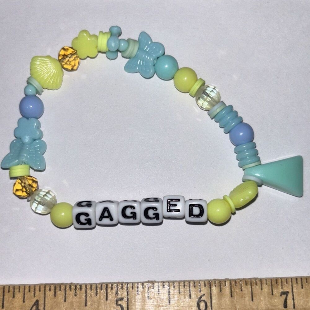 Handmade Y2K Beaded Charm Bracelet Pastel Blue Yellow Accent Jewelry